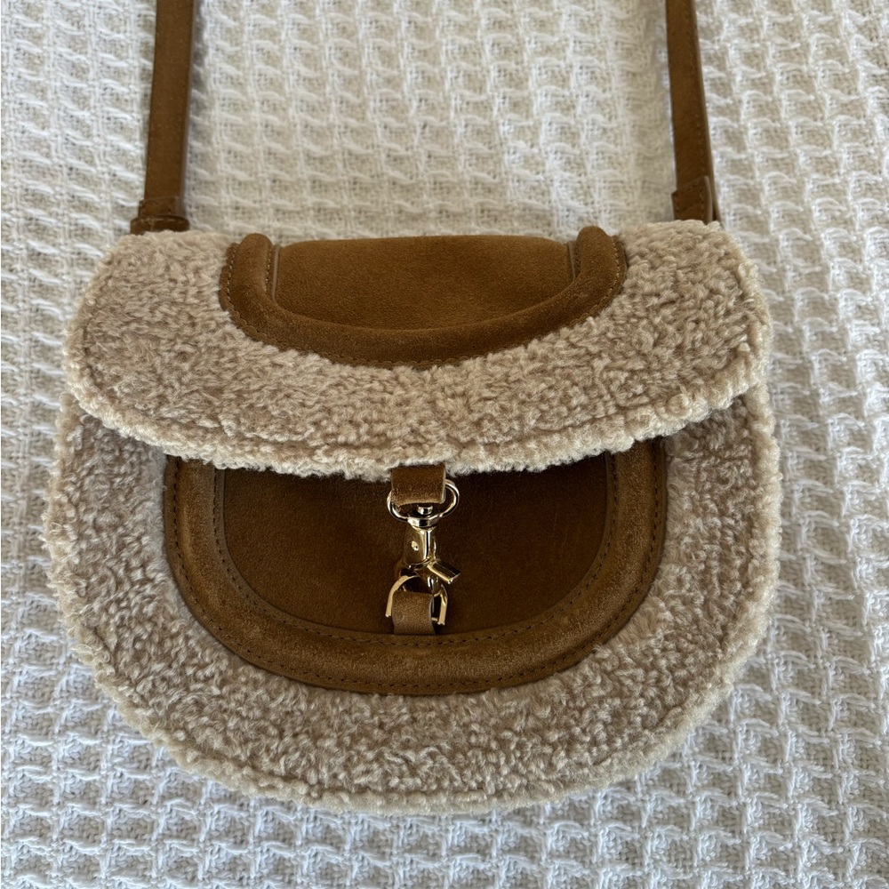 Zara Brown and Cream Shearling Crossbody Bag